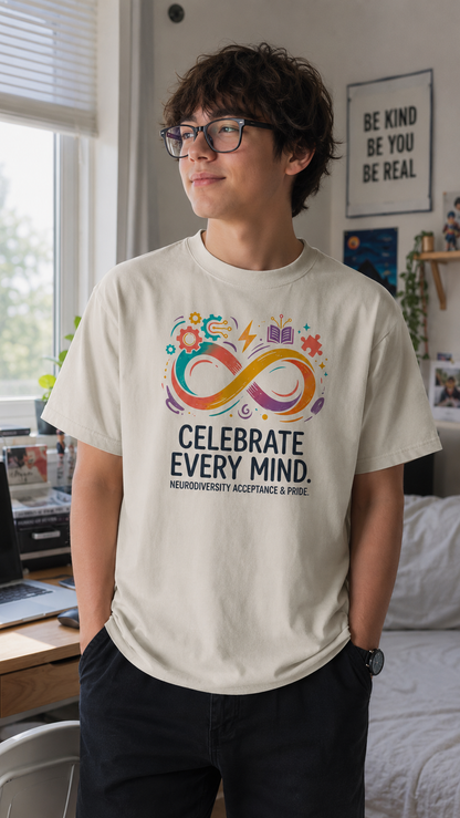 "Celebrate Every Mind" Heavyweight T-Shirt - Neurodiversity Oversized Tee